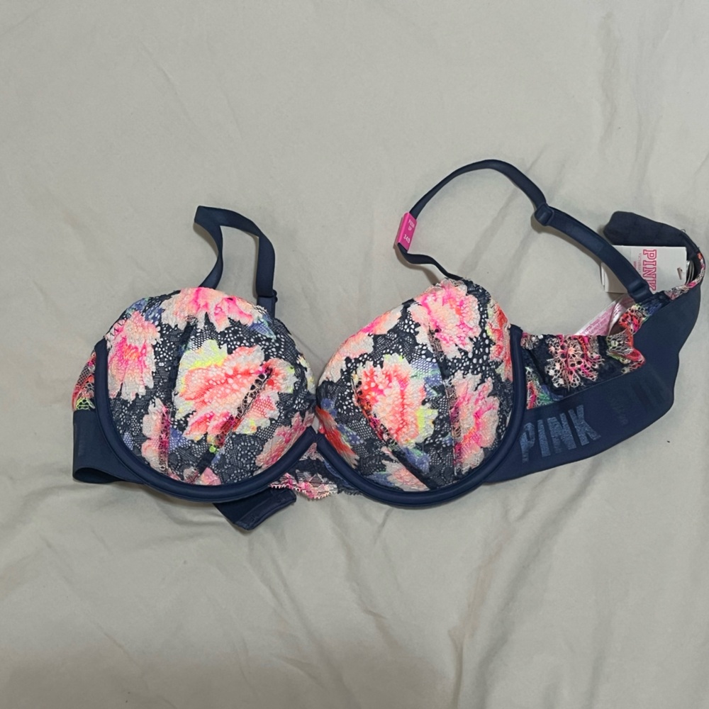 Victoria's Secret Navy and Pink Floral Bra